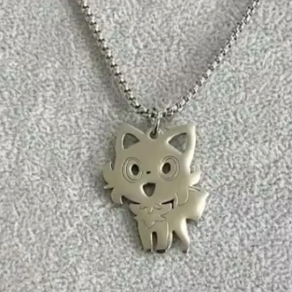 925 Sterling Silver Pokemon Sprigatito Cut-Out Silhouette Pendant Necklace Anime - Picture 4 of 4
